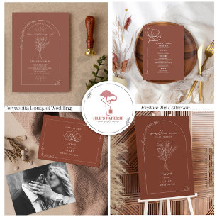 Line Art Arch Bouquet Terracotta Wedding  Invitati Invitation
