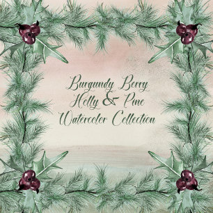 Burgundy Berry Holly Pine Christmas All In One Invitation