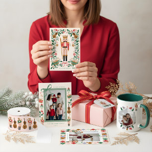 Whimsical Christmas Nutcracker Monogram Crest Bow Classic Round Sticker