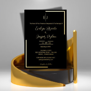 Premium Faux Gold Modern Typography Black Wedding 