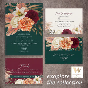 Emerald Green Boho Floral Wedding Table Number