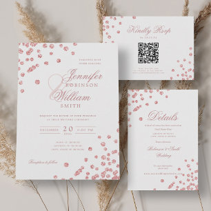 Romantic Script Wedding Confetti Rose Gold  Menu