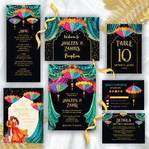 Indian Hindu Colourful Parasol Wedding RSVP
