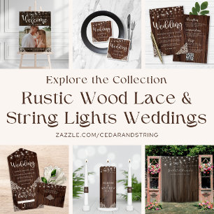 QR Code Wood Lights Lace Wedding Invitation