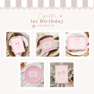 Elegant Bow Floral Fancy ONE Girl 1st Birthday  Invitation