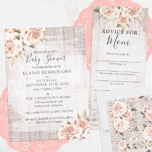 Rustic Roses Shabby Baby Shower Advice Game Card