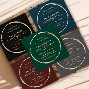 Burgundy Marsala Rustic Gold Circle Wedding Square Invitation