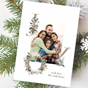 Festive Christmas Floral Alphabet JOY Photo Holiday Card