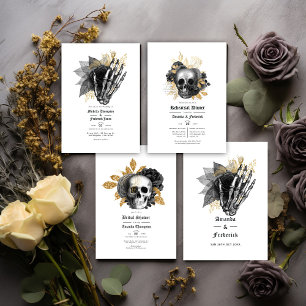 Black and Gold Floral Skeleton Gothic Wedding Programme