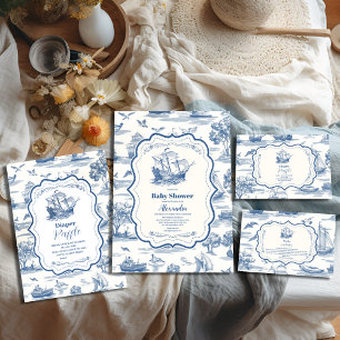 Navy  Toile Nautical Baby Shower  Diapper Raffle Enclosure Card