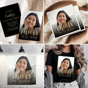 Custom Photo Cheers 21st Birthday Party T-Shirt