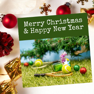 Tennis Christmas with tennis ball with Snowman   Holiday Card