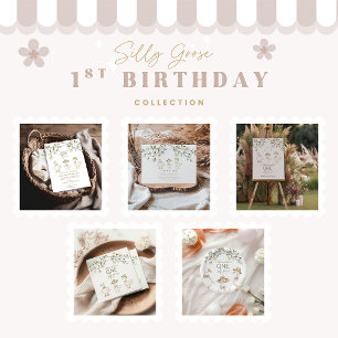 Silly Goose 1st Birthday Neutral Floral  Thank You Card
