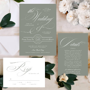 Formal Elegant Calligraphy Sage Green The Wedding Invitation