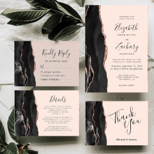 Chic Black Rose Gold Agate Blush Wedding Invitation