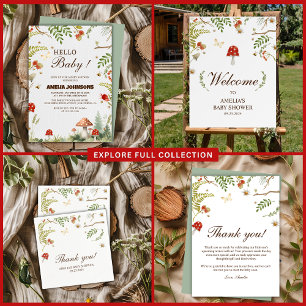 Hello baby winter woodland Mushroom baby shower Invitation