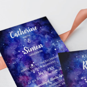 Watercolor Galaxy Starry Night Hand Lettering Invitation