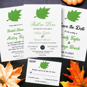 Elegant Boho Green Autumn Leaves Fall Wedding Save The Date