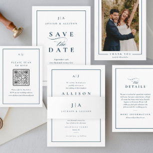 Elegant Navy Blue Wedding Invitation