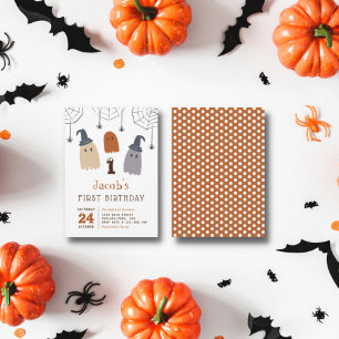 Cute Spooky Ghosts Spiders First Birthday Photo Invitation Postcard
