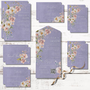 Pastel Floral Modern Lavender Purple QR Code All In One Invitation