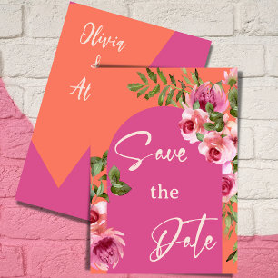 Elegant Arch Frame Pink and Orange Floral Wedding Poster