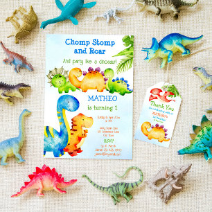 Budget Cute Baby dinosaur birthday party invitatio