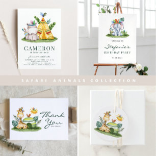 Boho Watercolor Hippo Tribal First Birthday Party Invitation