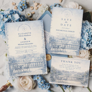 French Blue Estate Terrace Wedding Invitation