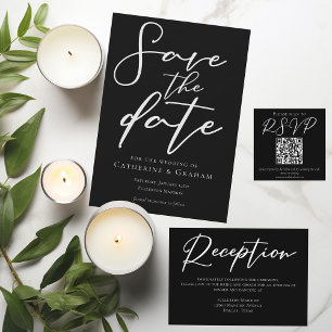 Simple Black White Typography Chic Bold Winter Save The Date
