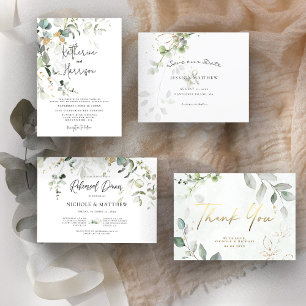 Rustic Eucalyptus Greenery Gold Wedding Invitation