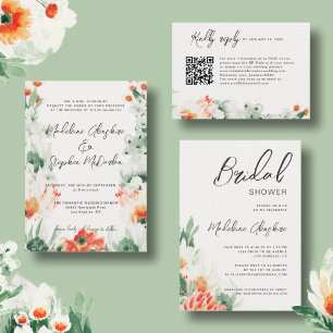 Wildflowers green & orange floral romantic wedding invitation