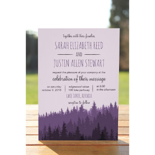 Rustic Mountain wedding invitation in purple