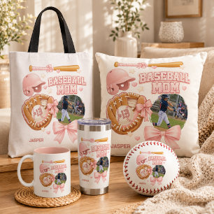 Baseball Mum Photo Pink Coquette Sports Two-Tone Coffee Mug