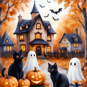 Halloween Mug with cute cat and pumpkin