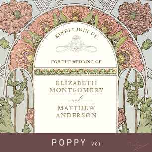 Poppy Wedding Invitations Art Nouveau by Mucha