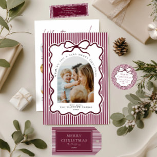 Burgundy Coquette Bow Babys First Christmas Ceramic Tree Decoration