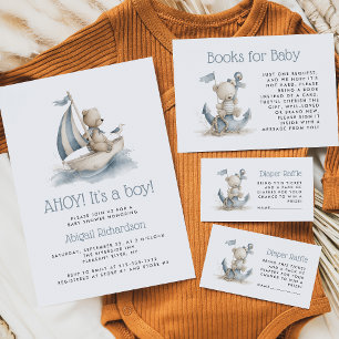 Nautical Teddy Bear Baby Shower Books for Baby Enclosure Card