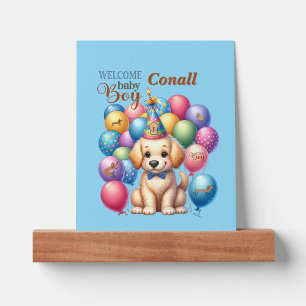 Welcome Baby Boy Puppy Dog and Balloons Design Magnet
