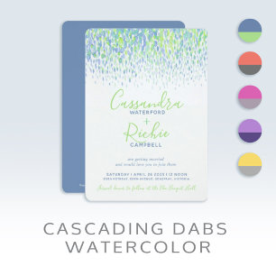 Showering cascade green blue art wedding magnetic invitation