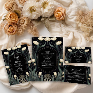 Decorative European Floral Art Nouveau Wedding RSVP Card