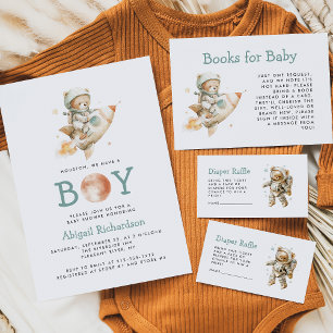 Cute Astronaut Teddy Bear Books for Baby Shower Enclosure Card