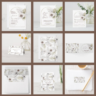 White Flowers and Feathers  Thank You Card
