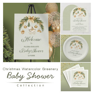 Christmas Watercolor Greenery Winter Baby Shower Paper Plate