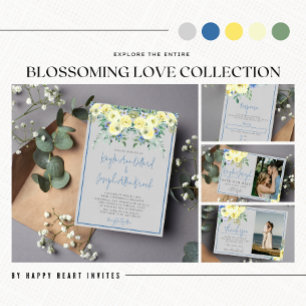 Blossoming Love Blue Yellow Floral Wedding Square Sticker