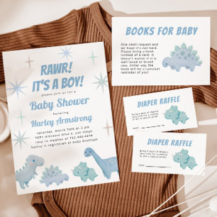 Dinosaur Girl Baby Shower Diaper Raffle Ticket Enclosure Card