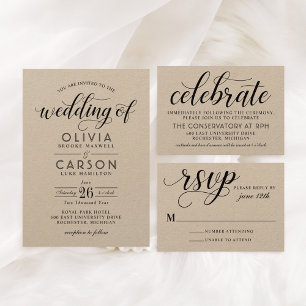 Modern Kraft and Black Script Wedding Guest Thank You Card