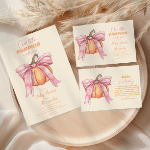 Retro Pink Bow Pumpkin Baby Shower Diaper Raffle Enclosure Card