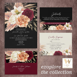 Floral Burgundy and Black Wedding QR Code Invitation