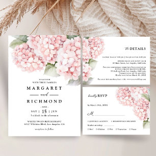 Blush Pink Hydrangea Watercolor Floral Wedding Invitation